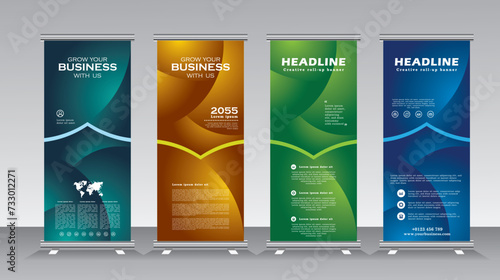 Roll up banner stand template design, vertical banner, pull up and standees banner, Abstract Roll up banner, x banner, vertical banner with multicolors