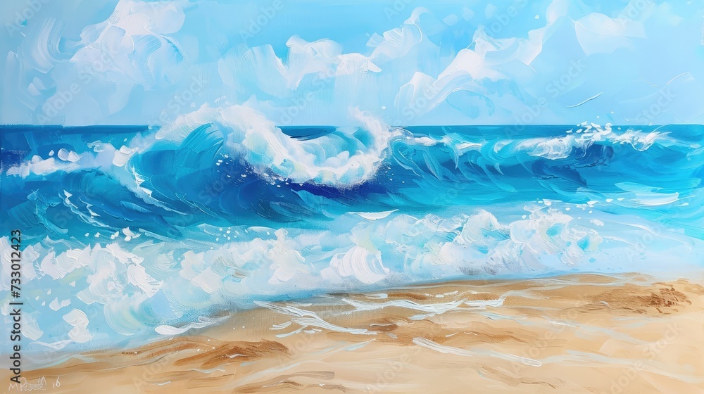 Fototapeta premium Blue ocean wave on sandy beach