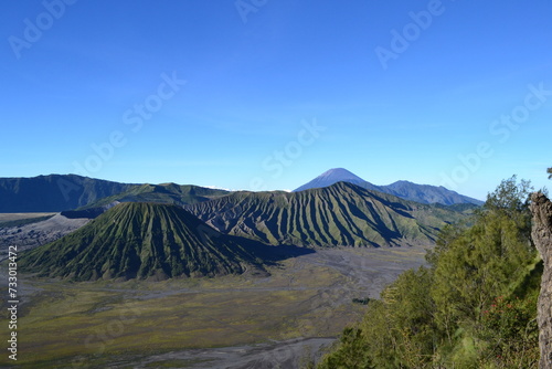 Scenic view of volcano, mountains in caldera at Bromo Tengger National Park in East Java, Indonesia.
