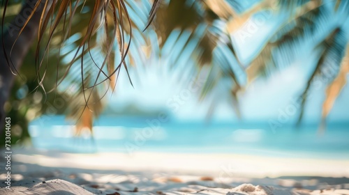 Summer exotic sandy beach with blur palms and sea on background © buraratn