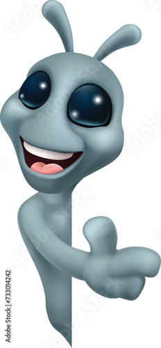 An alien grey or gray fun cartoon character mascot