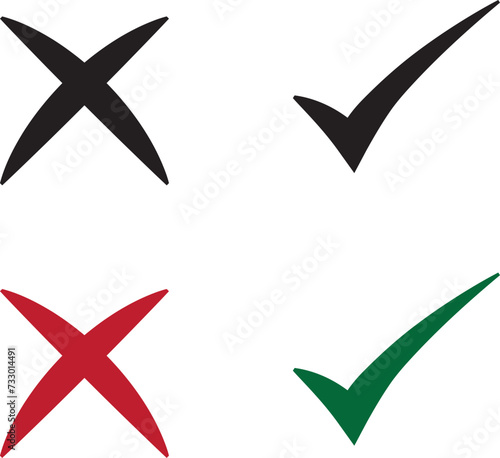 Tick and cross icon set. Correct, Wrong, Check Box, Check In, Bullets Icon Template. Editable Vector Illustration Outline Stroke. Transparent Background.