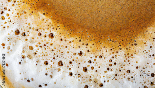 Close up of latte coffee foam texture, breakfast morning drink