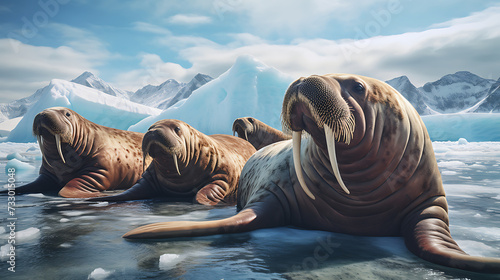Walruses lounging on the shore.