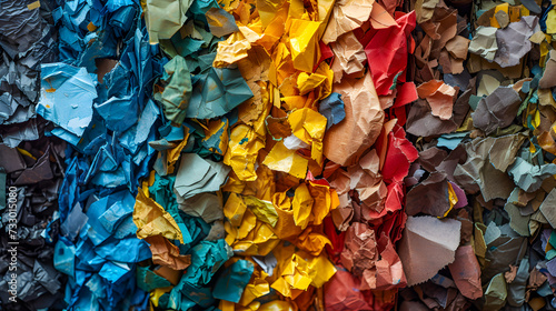 Various colored crumpled paper balls tightly packed together, creating a vibrant textured surface. 