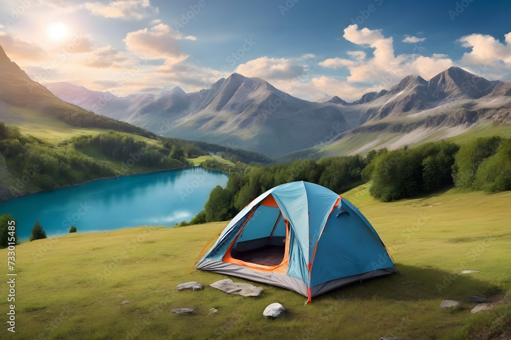 Tent in beautiful place in mountains