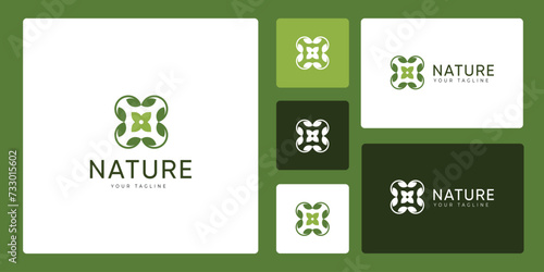 Green leaf logo with a natural theme, suitable for beauty, cosmetic, and fashion product brands.