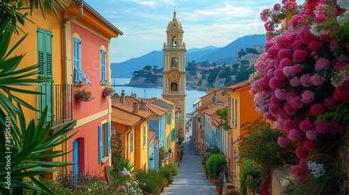 Charming vibrant urban design and cathedral vista attraction in French Mediterranean region of France. photo