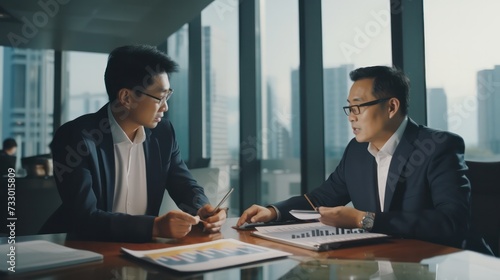 Wallpaper Mural Two businessmen in a focused discussion strategic corporate planning in office city. Torontodigital.ca