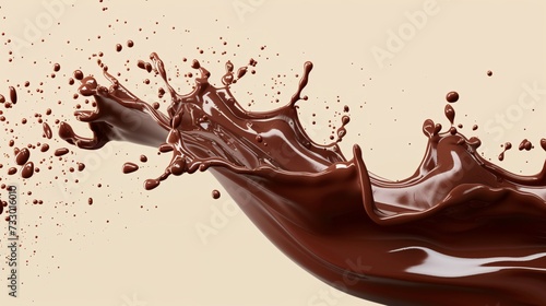 This 3D chocolate splash oozes richness and indulgence, with a tantalizing wave and droplets in mid-air. photo