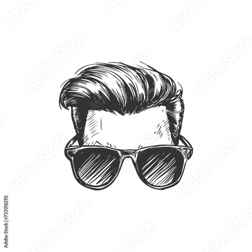 Hand-drawn man hairstyle with sunglasses illustration. Men hair fashion vintage drawing vector illustration concept.