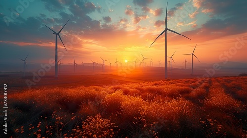 Wind energy: Sustainable, green energy from wind, sun and water. Wind farms and wind turbines for a green energy future.