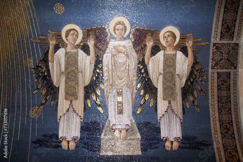 Canvastavla Mosaic depicting the Resurrection of Jesus, in the Basilica of the Transfigurati