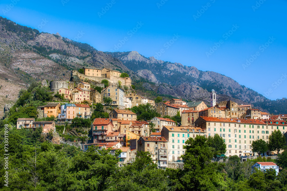 The Hill with the Old Part and the Citadel of Corte on Corsica, France