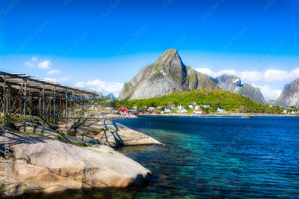 Naklejka premium From Beautiful Reine on Moskenes Island in Lofoten, Norway