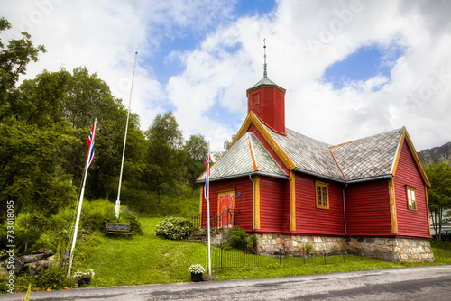 Torsken Church in Torsken on the Beautiful Norwegian Island of Senja photo