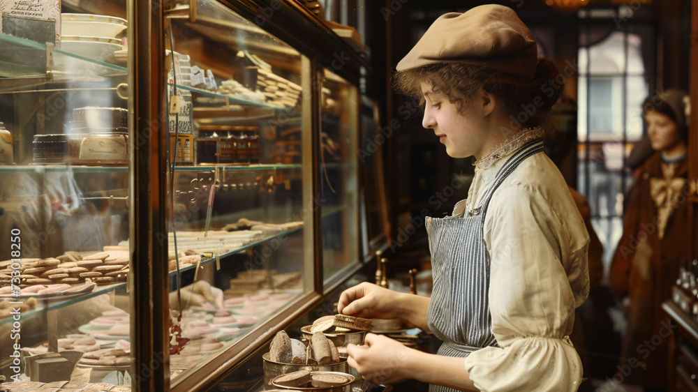 Delicatessen shop assistant, Paris, 1920s.
