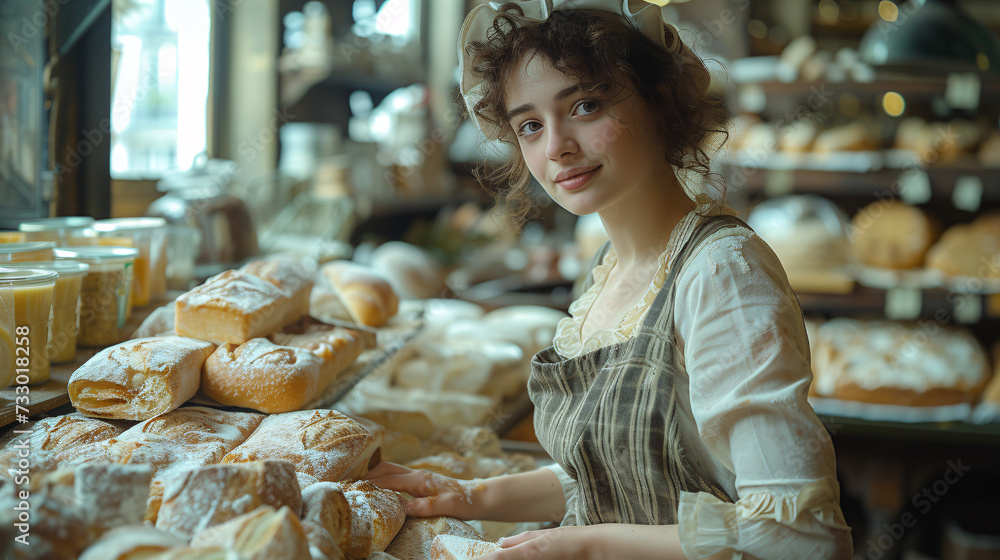 Delicatessen shop assistant, Paris, 1920s. Delicatessen shop assistant, Paris, 1920s.