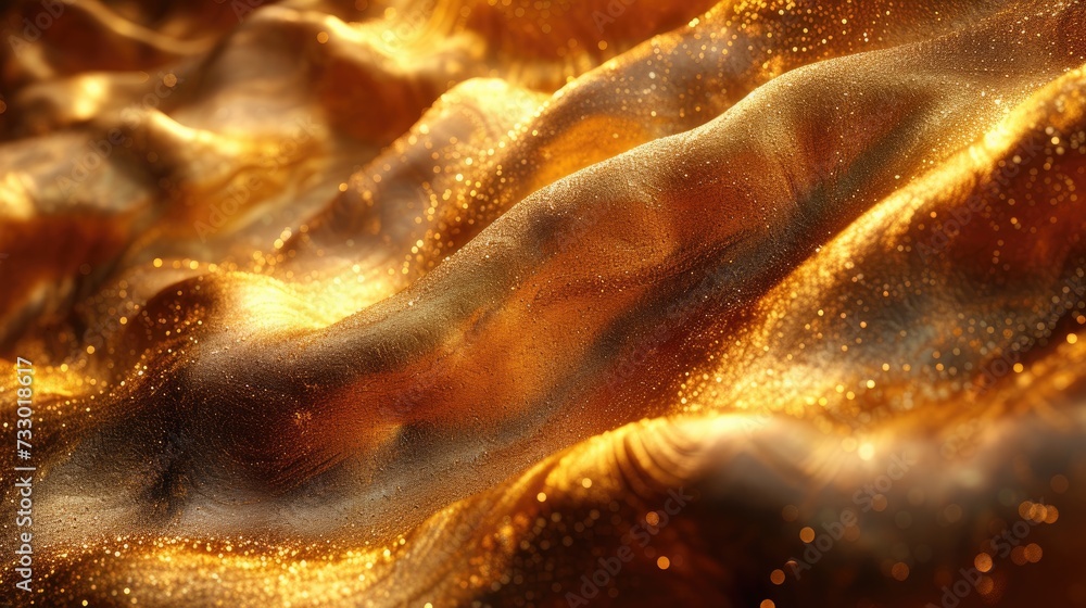 Luxurious Golden Satin Fabric with Shimmering Textured Folds. Luxurious Golden Satin Fabric with Shimmering Textured Folds.