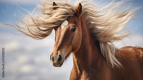 A close-up of a horse's mane blowing in the wind