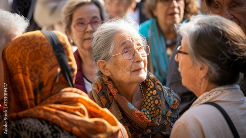 A group of parishioners gathers in the church courtyard for a blessing of the sick ceremony, their faces marked with pain and suffering as they seek healing and wholeness in body, mind, and spirit.  photo