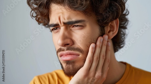 Man Experiencing Severe Toothache Pain Touching Jaw.