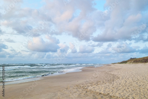 Sandy coast on the shores of the Baltic Sea in early spring.