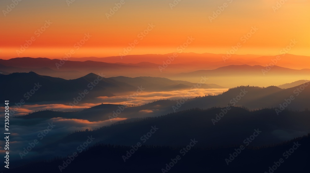 Serene Dawn Light Bathes Misty Rolling Hills in Warmth