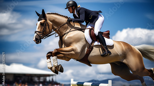 A horse and rider in a show jumping competition © Muhammad