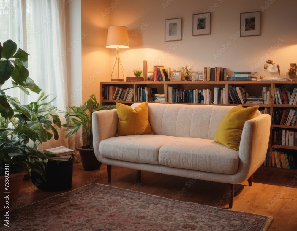Image of a cozy home library. Nice reading corner. AI generation Image of a cozy home library. Nice reading corner. AI generation