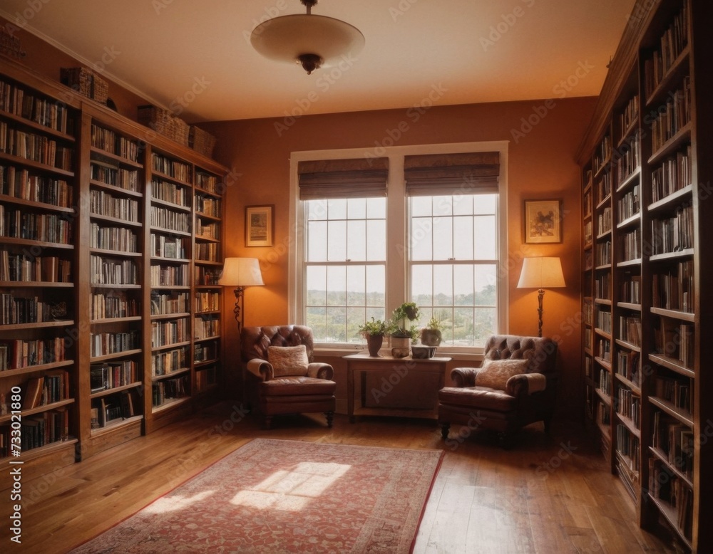Home library and reading space in a classic style. AI generation Home library and reading space in a classic style. AI generation