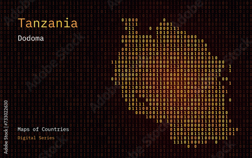 Tanzania, Zanzinar Map Shown in Binary Code Pattern. Matrix numbers, zero, one. World Countries Vector Maps. Digital Series	