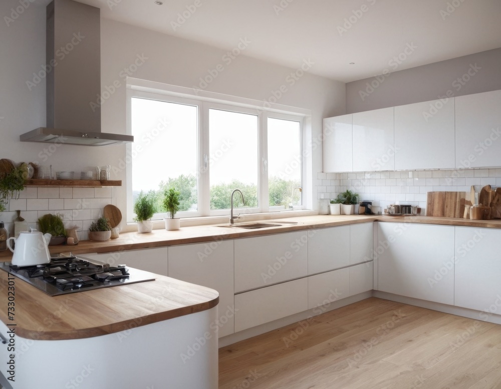 Modern kitchen interior in a minimalist eco-style. AI generation Modern kitchen interior in a minimalist eco-style. AI generation