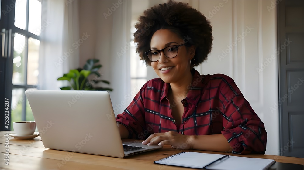 african american lady working on laptop,generative ai african american lady working on laptop,generative ai