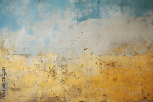 Damaged wall texture, blue and yellow colors, dirty colorful grunge background