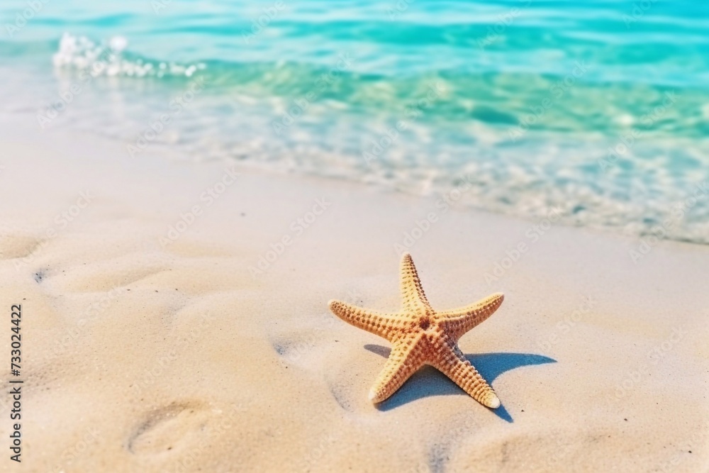 Beautiful starfish on a sandy beach in clear sea water. Summer background Beautiful starfish on a sandy beach in clear sea water. Summer background