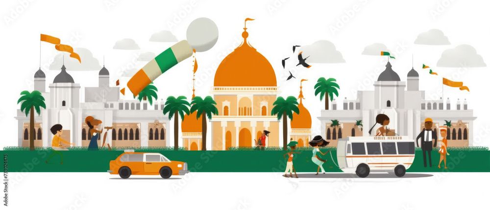 Ivory Coast Famous Landmarks Skyline Silhouette Style, Colorful, Cityscape, Travel and Tourist Attraction