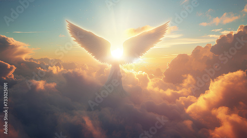 Culture, religion and sacred concept Illustration and visualization of the Deity in the sky. Easter, ascension. photo