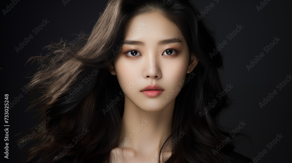 Korean Asian girl woman dark black hair beauty oriental cosmetics model profile photo white sleeveless top bareface beautiful modern Korean Asian girl woman dark black hair beauty oriental cosmetics model profile photo white sleeveless top bareface beautiful modern