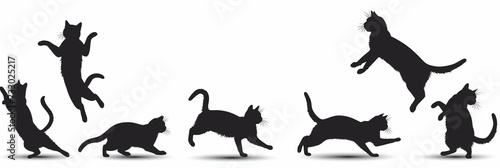 Vector Collection of Jumping Cat Silhouettes on White Background, Perfect for Pet-related Designs, Animal Lovers, and Playful Themes