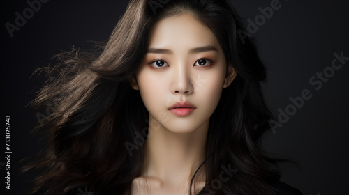 Wallpaper Mural Korean Asian girl woman dark black hair beauty oriental cosmetics model profile photo white sleeveless top bareface beautiful modern  Torontodigital.ca