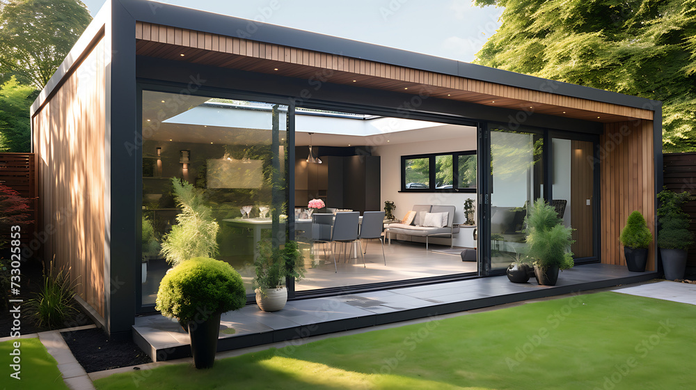A modern garden room with indoor-outdoor flow and bi-fold doors