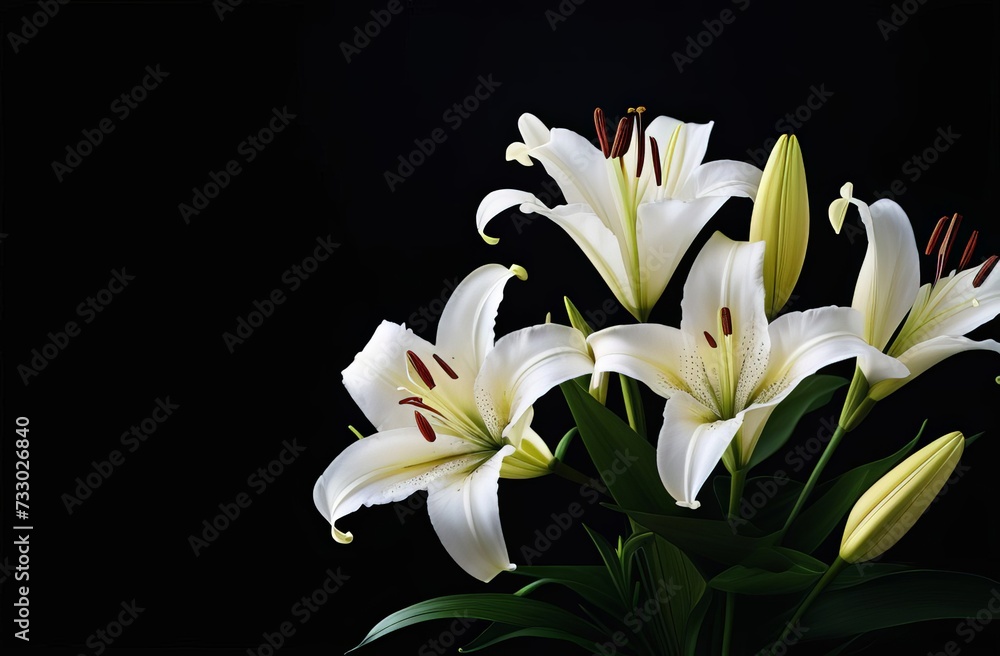 Fototapeta premium white lilies on black background