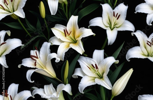 white lilies on black background © Leshtana