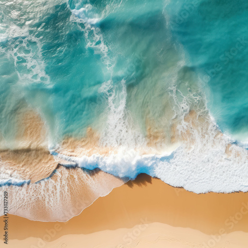 Explore the tranquil shores and expansive waters in this aerial view of a serene beach and ocean. AI generative. © น้ำฝน สามารถ