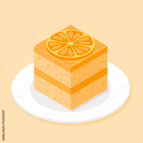 Orange cake, isometric vector illustration