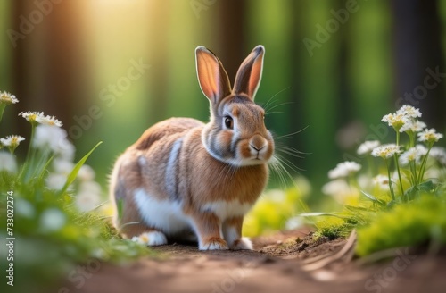 white rabbit on the grass © Leshtana