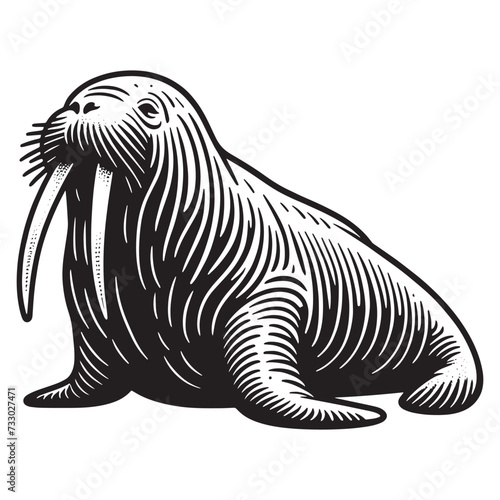 Walrus. Vintage retro engraving illustration. Black icon, logo, label. isolated element. png 