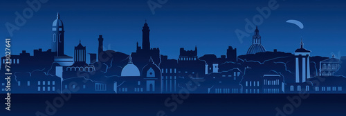 Rome city panorama, urban landscape with modern buildings. Business travel and travelling of landmarks. Illustration, web background. Skyscraper silhouette. Italy