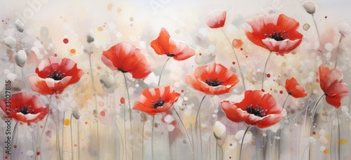 This photo showcases a painting featuring vibrant red flowers on a crisp white background.